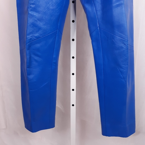 VINTAGE Vakko High-Rise Leather Pant S 4-6 Bright Blue - Picture 8 of 11